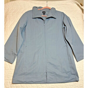 Eileen Fisher Tunic Jacket Womens M Blue Zip Up Collar Knit Mock Neck Pockets